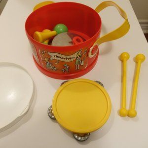 1979 Vintage Fisher Price Toy Marching Band Drum and Percussion Set